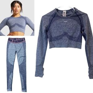 Gymshark Flex sports crop top and leggings set size large blue marl/navy